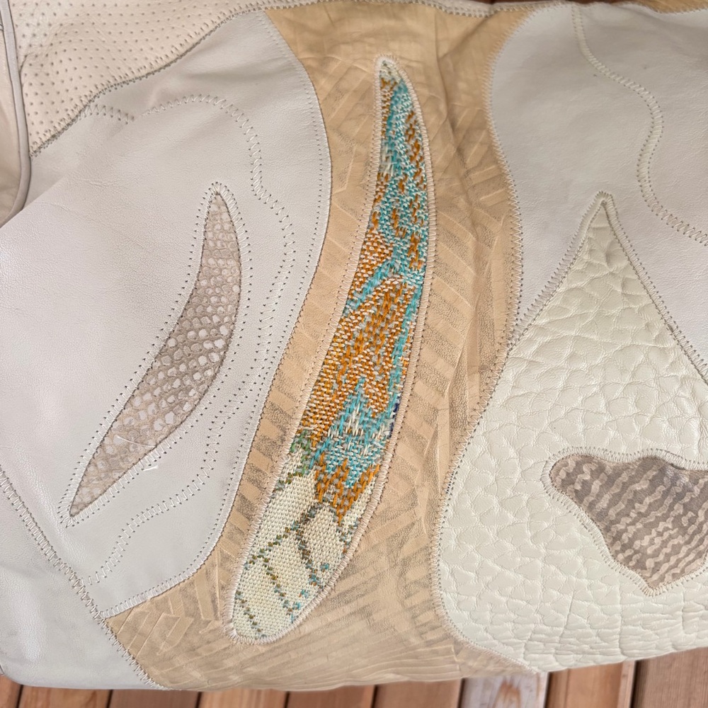 Vintage Sharif Patchwork Leather Textured Boho Slouchy Shoulder Bag w Zip Pocket - Picture 7 of 12